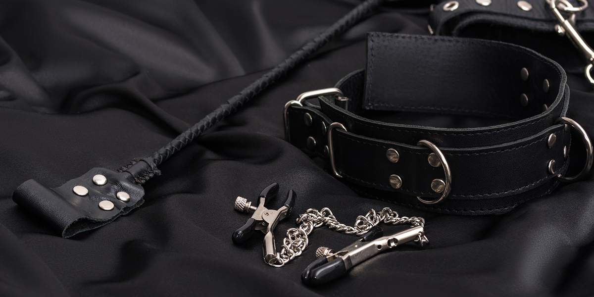 BDSM Nipple Clamps, Collar & Whip