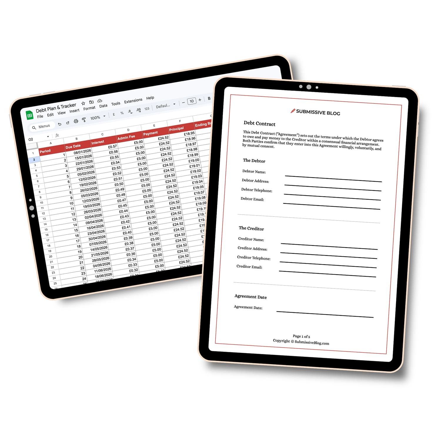 Findom Debt Contract, Planner & Tracker